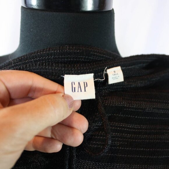 GAP Sweater Top Knit Black Gray Tie Front V Neckline Size S Tall - Picture 4 of 4